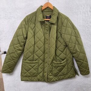 ISAAC MIZRAHI LIVE Quilted Jacket Olive Green Women's Medium Snap Front Pockets